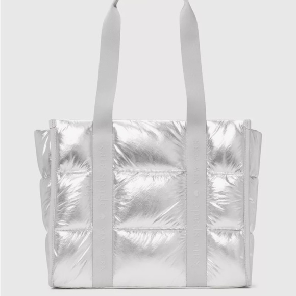 kate spade Handbags - Kate Spade Metallic Silver Puffy Tote